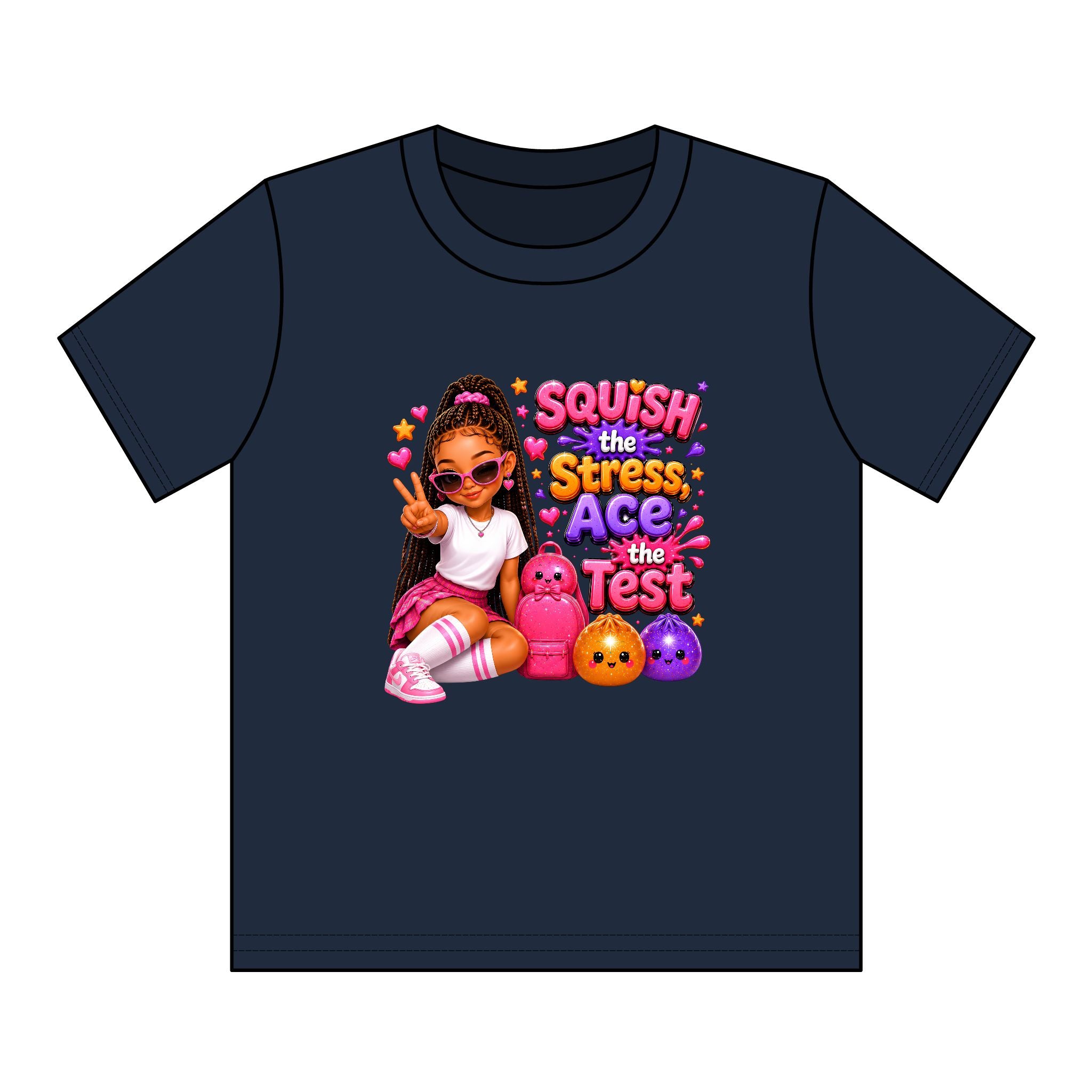 Girls' Squishy Graphic Tee - "SQUiSH the Stress,  Ace the Test!" Youth T-Shirt