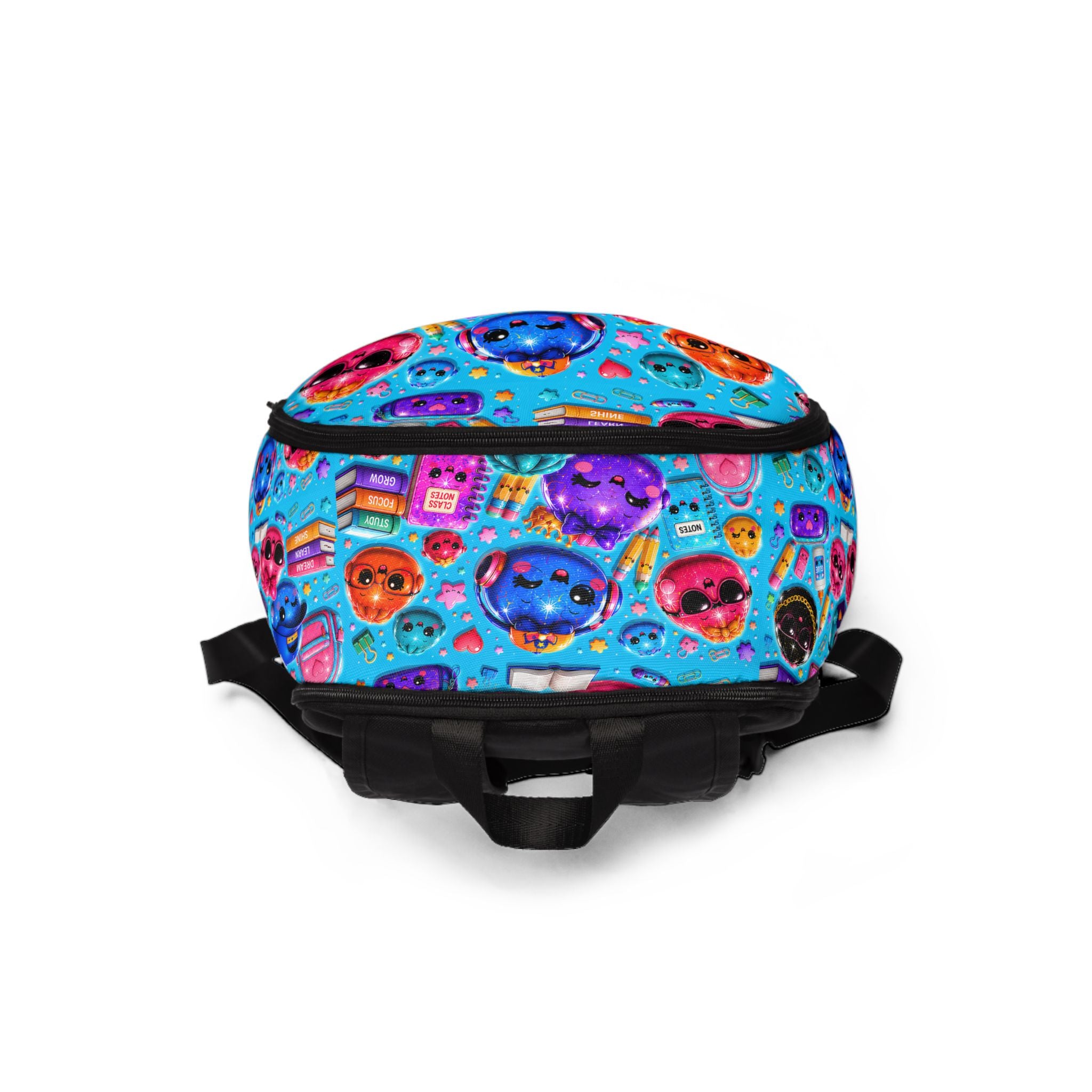 Cute Kawaii Emoji School Backpack — Blue/Colorful Pattern